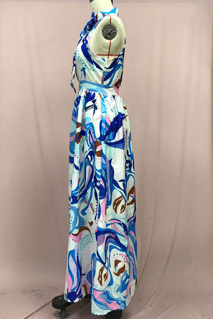 French Style Flower Chiffon Maxi-Length Dress