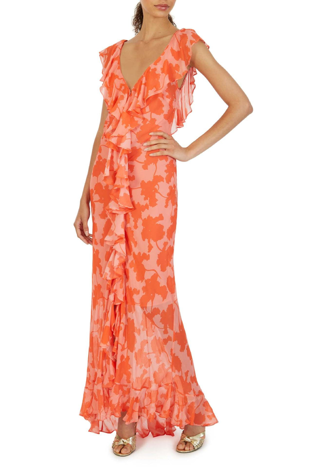 Sunlight Lotus-Chiffon Ruffled Maxi-Length Dress