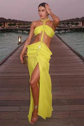Layered Look Halter Chain Maxi-Length Dress