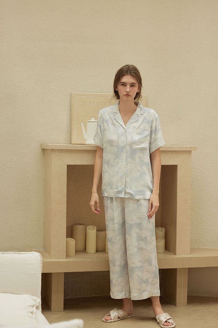 Satin Blossom Flower Print Pajama Set