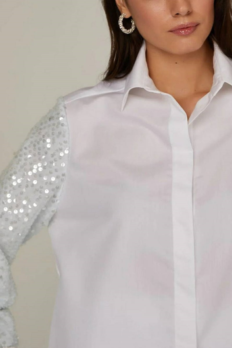 Sequined Sleeve Cotton Shirt & Skirt