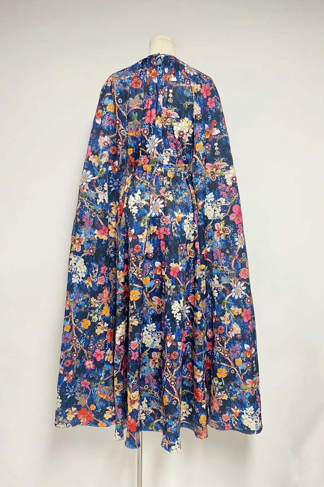 Nola Crew Neck Cape Sleeves Maxi-Length Dress