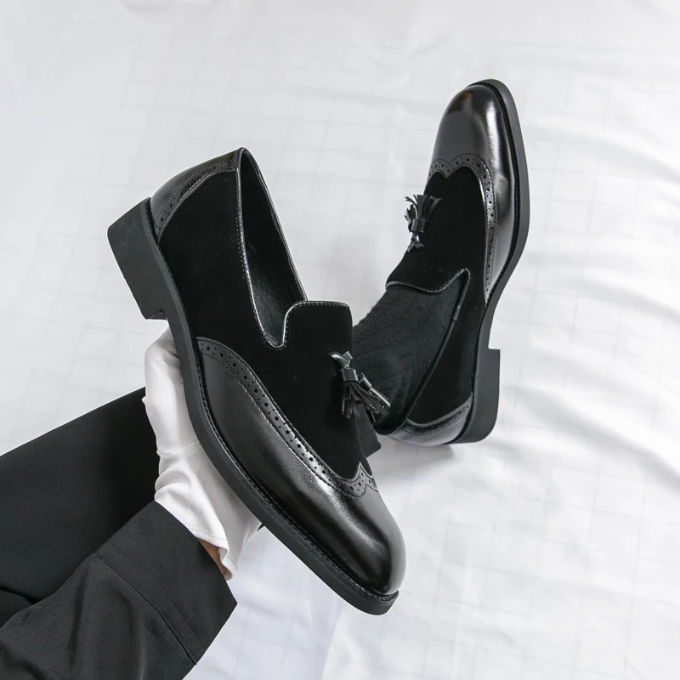 Polished Leather Loafers with Brogue Detailing