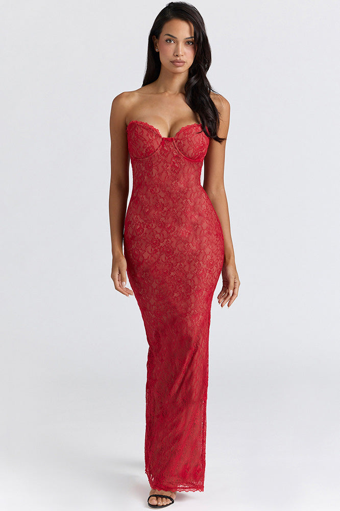 Gothic Lace Halter Maxi-Length Dress