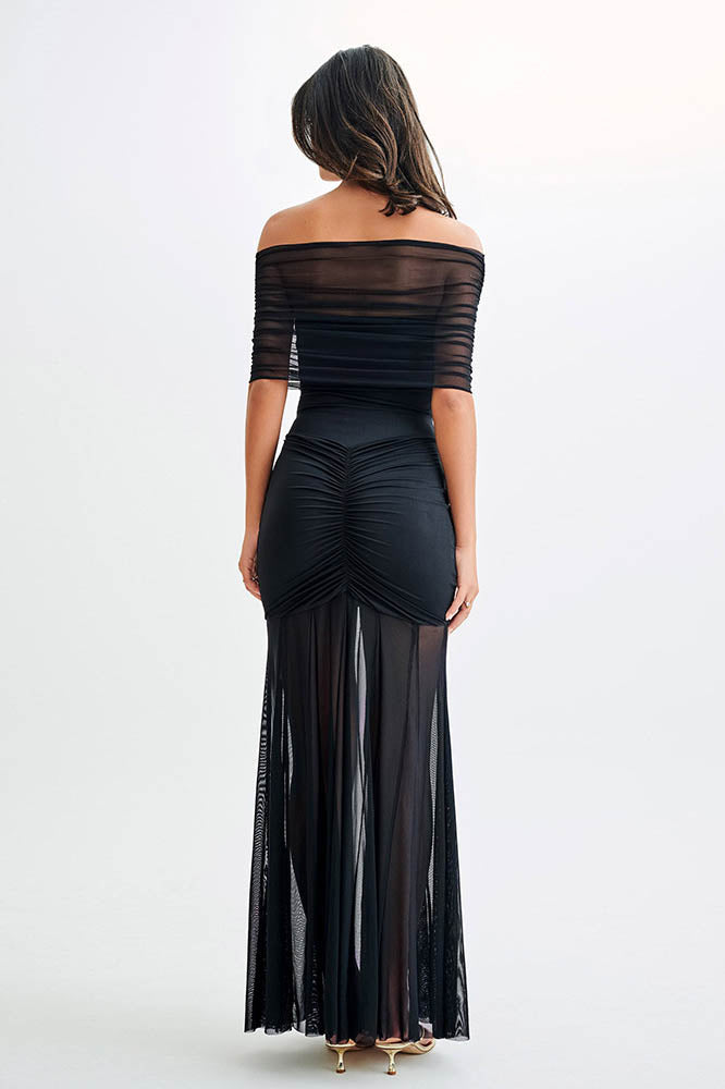 Nocturne Whisper - Fitted Open-Back Maxi-Length Dress