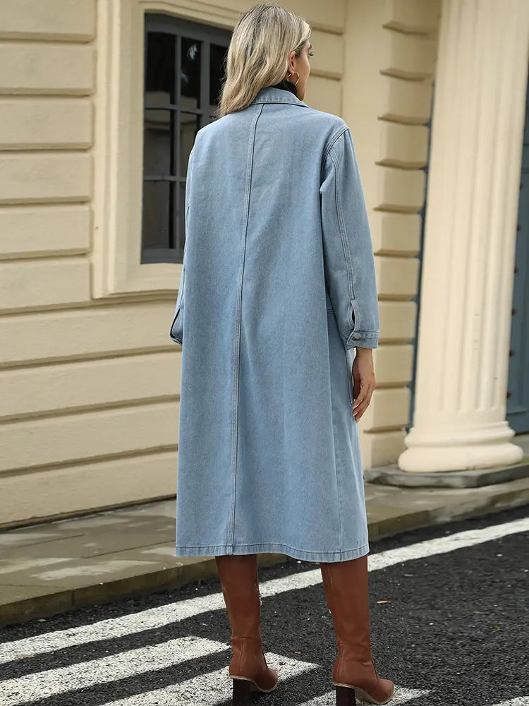 Denim Jacket with Button Closure and Relaxed Fit