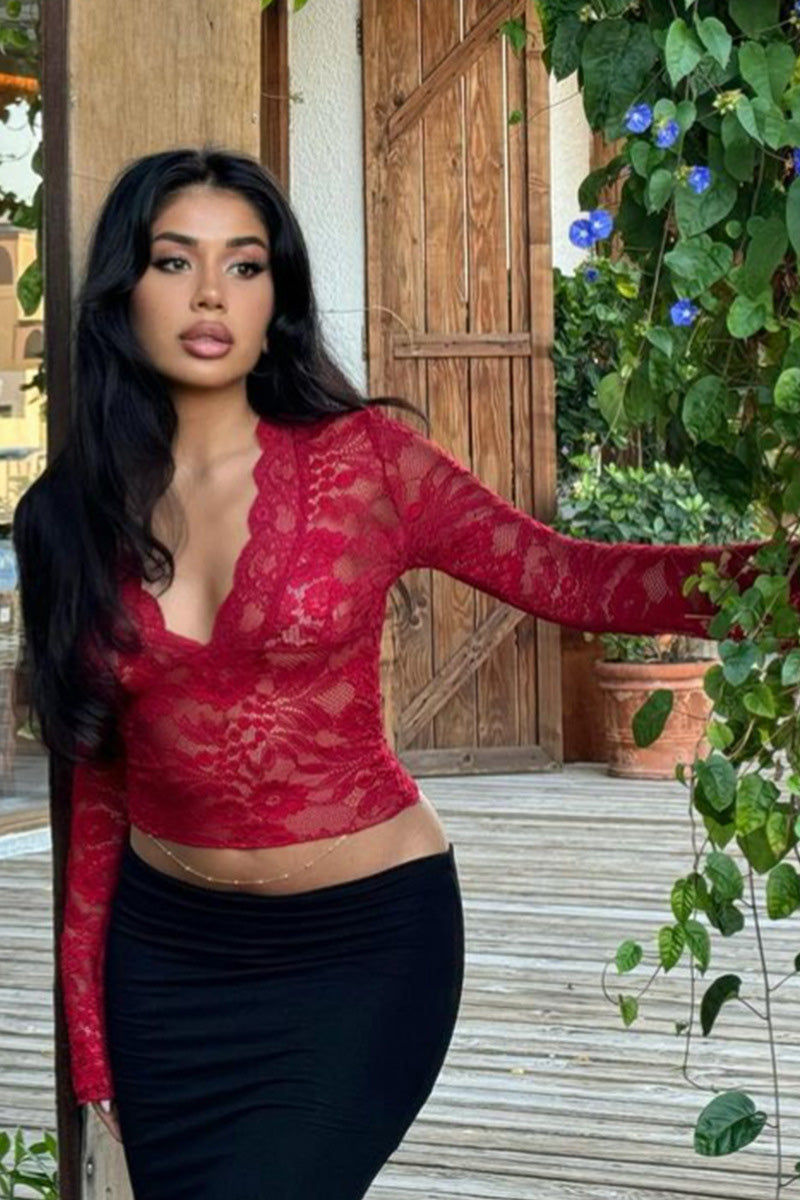Modern Sultry Pink Lace Wrap Crop Top