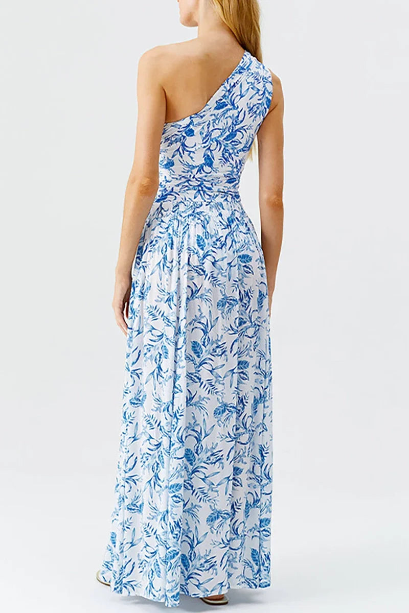 Fresh Flower One-Shoulder Blue Set