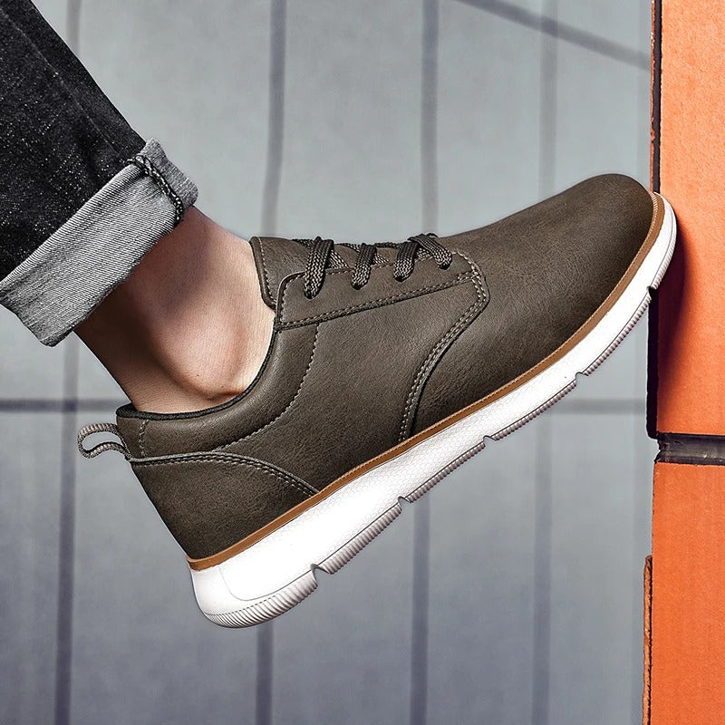 Cowhide Leather Sneakers with Cushioned Sole