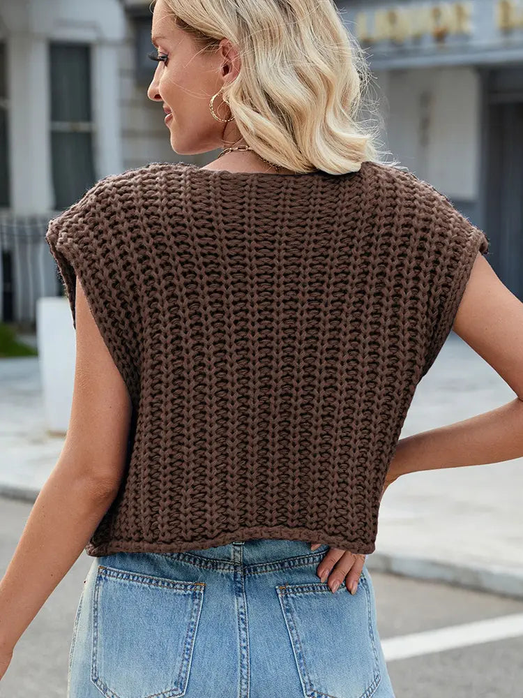 Vest with V-Neck and Button Closure