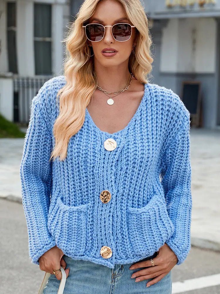 Lightweight Cardigan with V-Neck and Button Closure