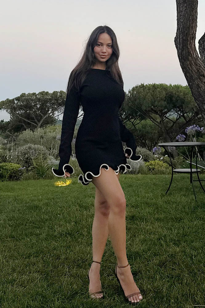 French-Inspired Ruffled Edge Knit Mini-Length Dress