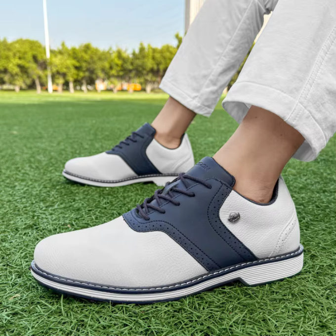 Pebbled Leather Brogue Shoes with Two-Tone Detail
