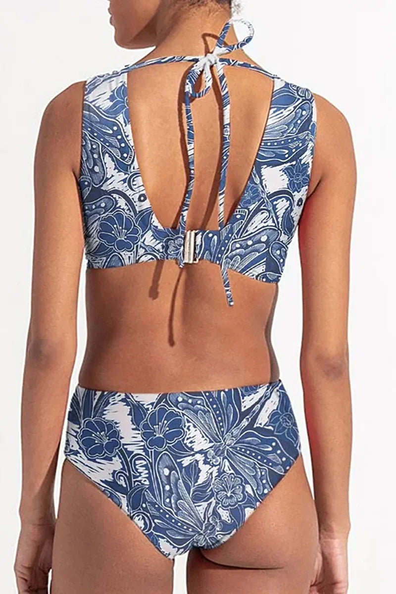 Dragonfly V-Neck Cut-Out Skirted Swimwear Set