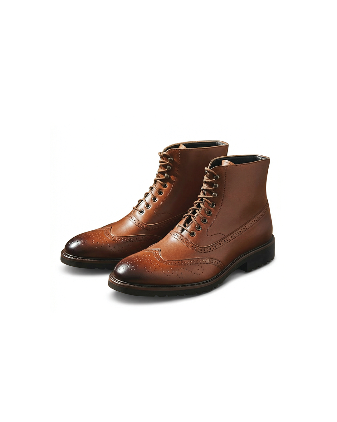 Full-Grain Leather Brogue Boots with Rubber Sole