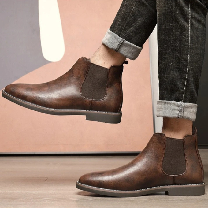 Smooth Leather Chelsea Boots with Pebbled Texture