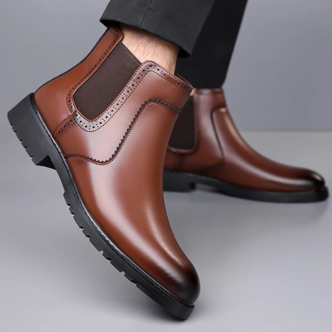 Polished Leather Chelsea Boots with Rubber Sole