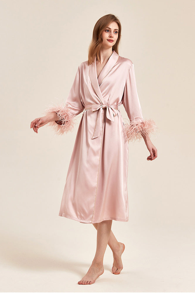 Modern Pink Feather Bridal Robe