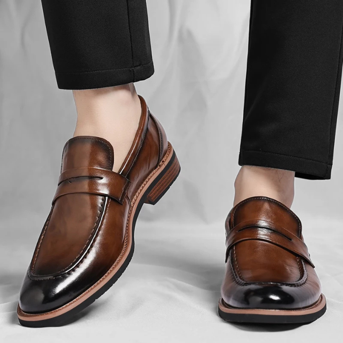 Polished Leather Penny Loafers with Penny Strap