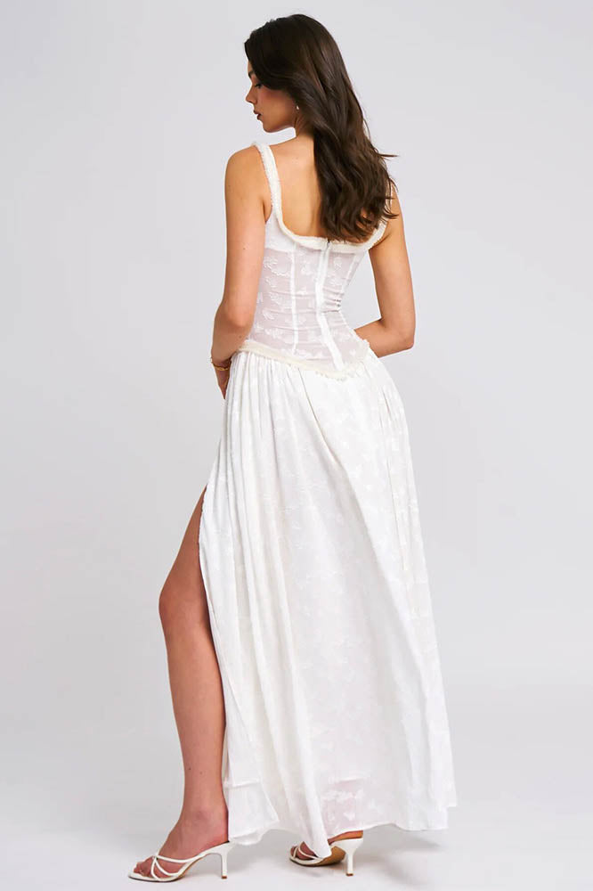 Hot Girl Open-Back Ruched Slit Strap Midi-Length Dress