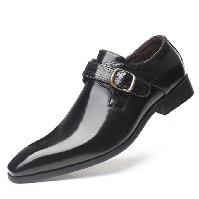 Burnished Leather Monk Strap Shoes with Buckle Strap