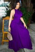 European & American Style Ruched Maxi-Length Dress