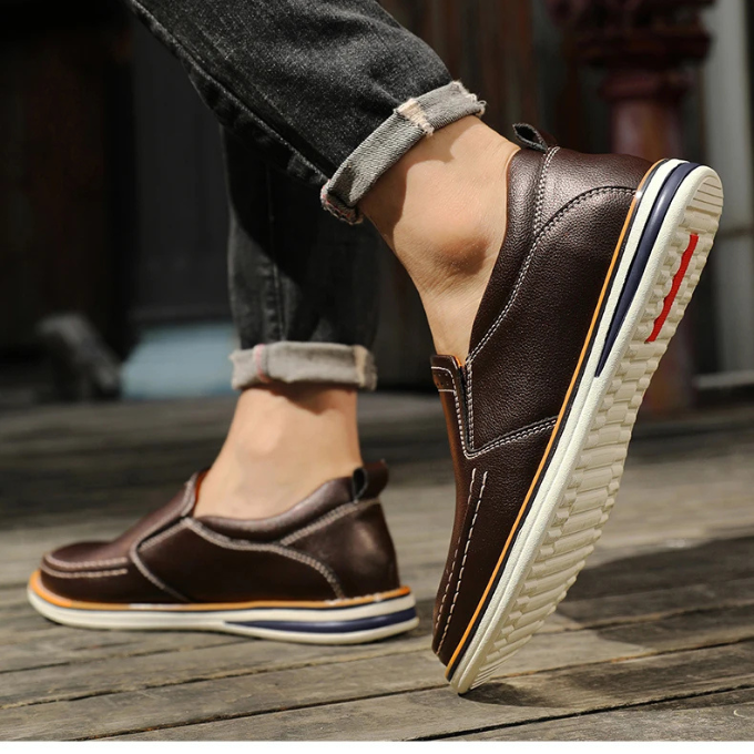 Pebbled Leather Loafers with Moc-Toe Stitching