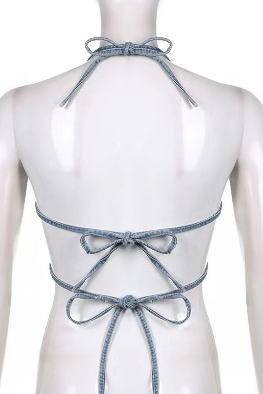 Modern Butterfly Halter Crop Top