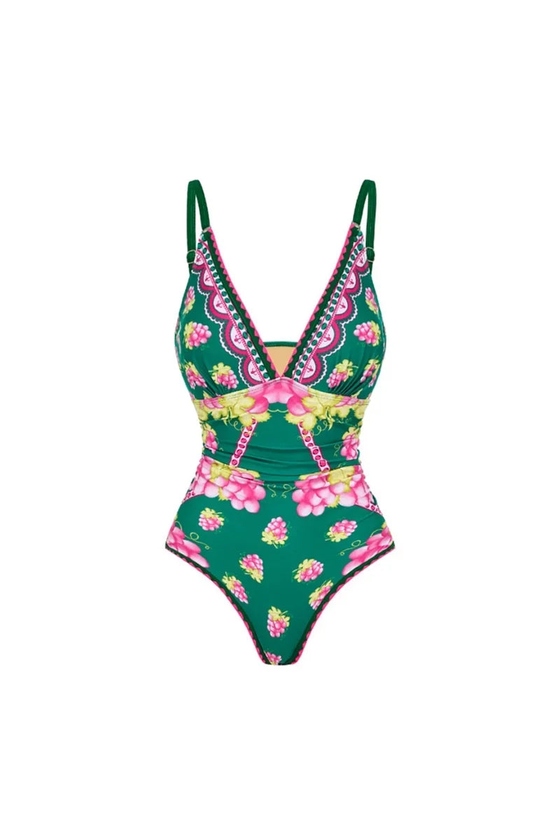 Deep V Spaghetti Strap Skirted Swimwear Set