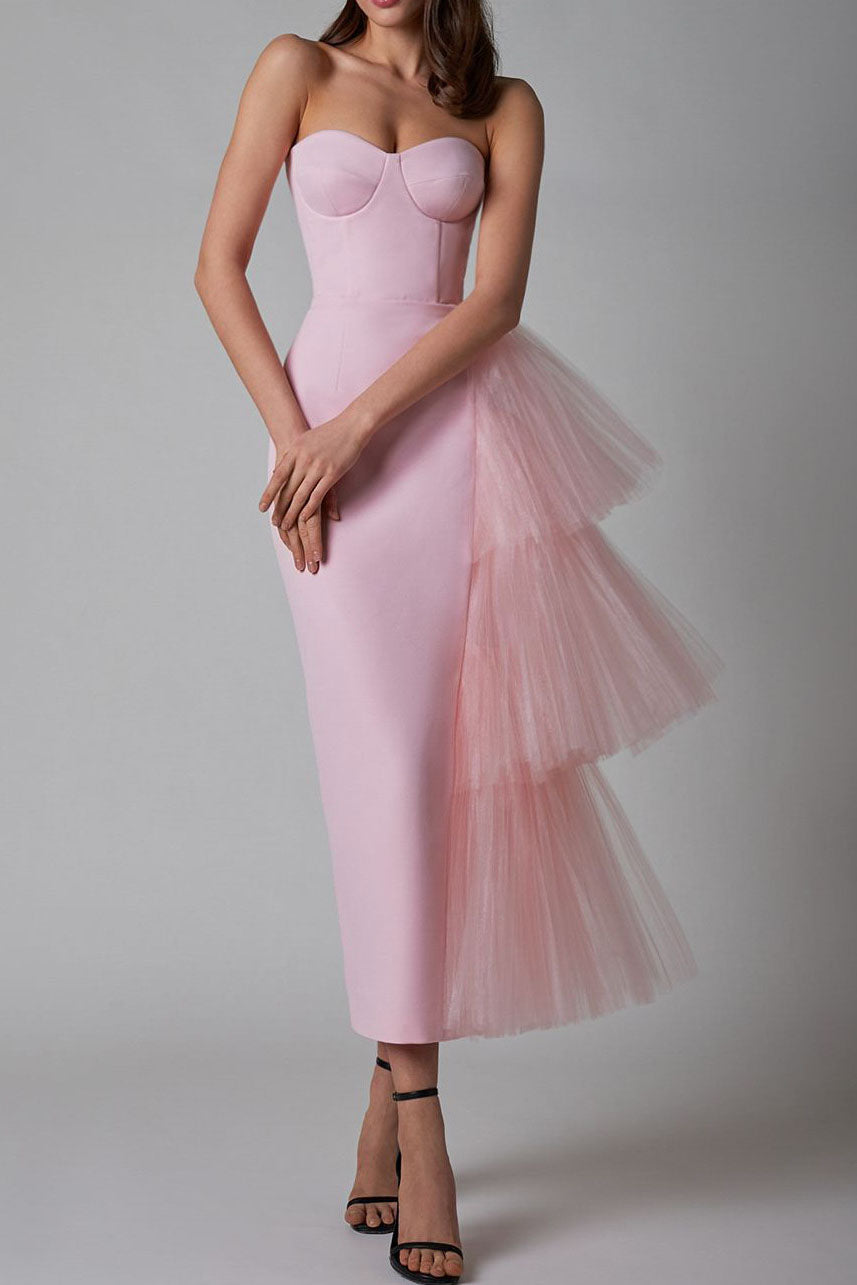 Niche French Fitted Strapless Evening Maxi-Length Dress