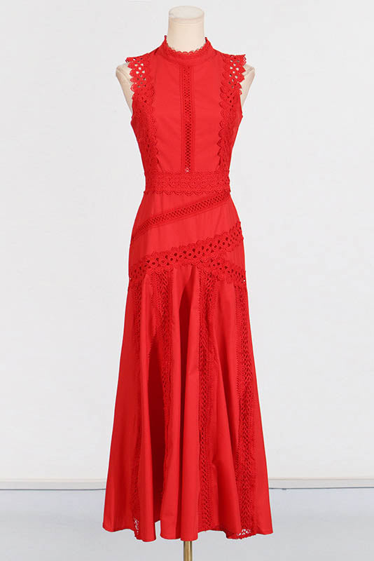 French Lace-Trimmed Sleeveless Maxi-Length Dress
