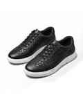 Vegan Leather Sneakers with Cushioned Insole and Checkered Detail
