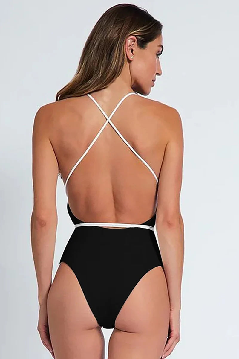 Halter Solid Flower Embellished Swimsuit