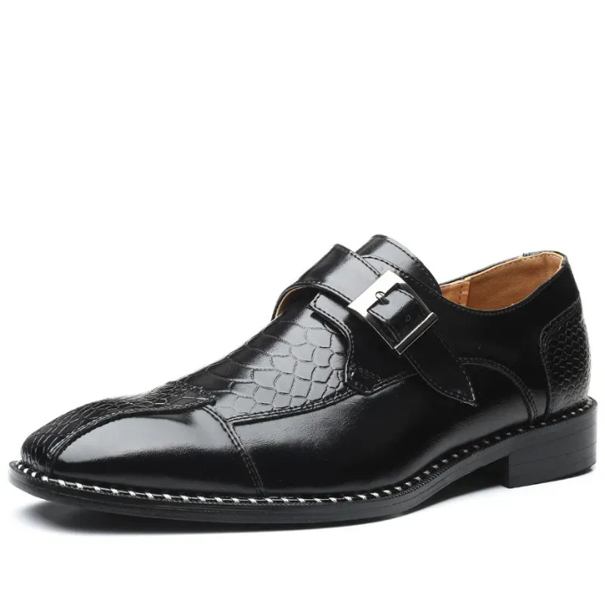Full-Grain Leather Monk Strap Shoes with Embossed Texture