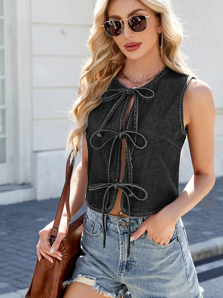 Sleeveless Vest with Tie Details