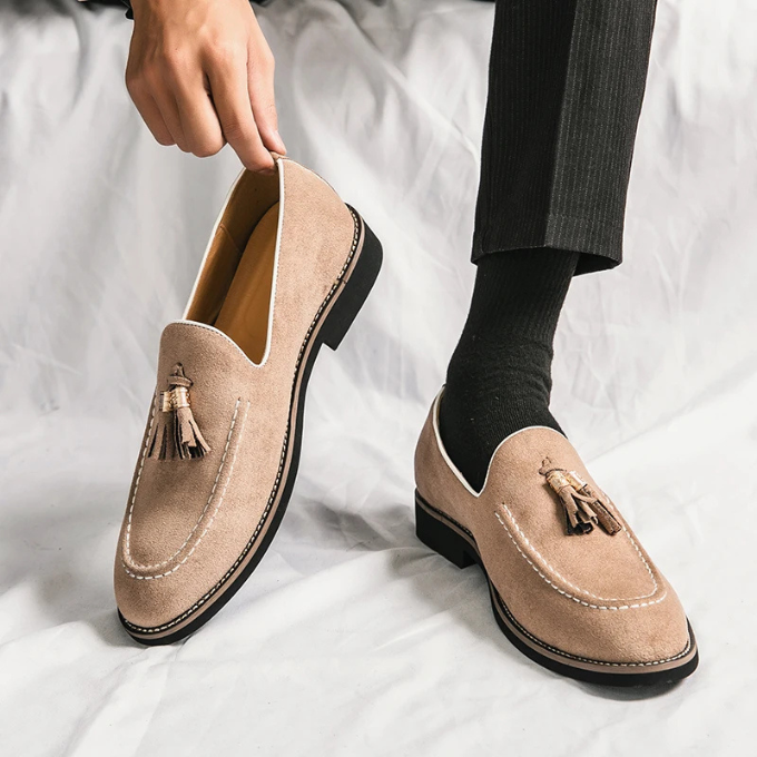 Suede Loafers with Tassel Detail