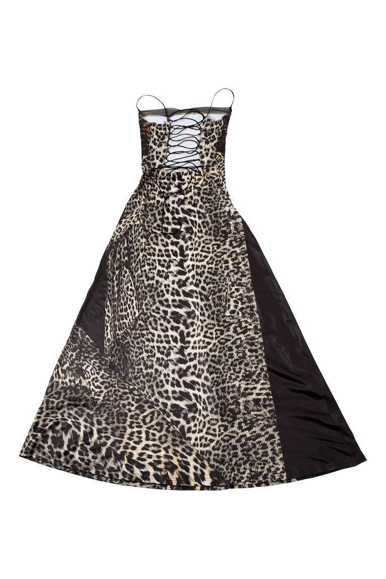 Wild Leopard Sheer Corset Maxi-Length Dress