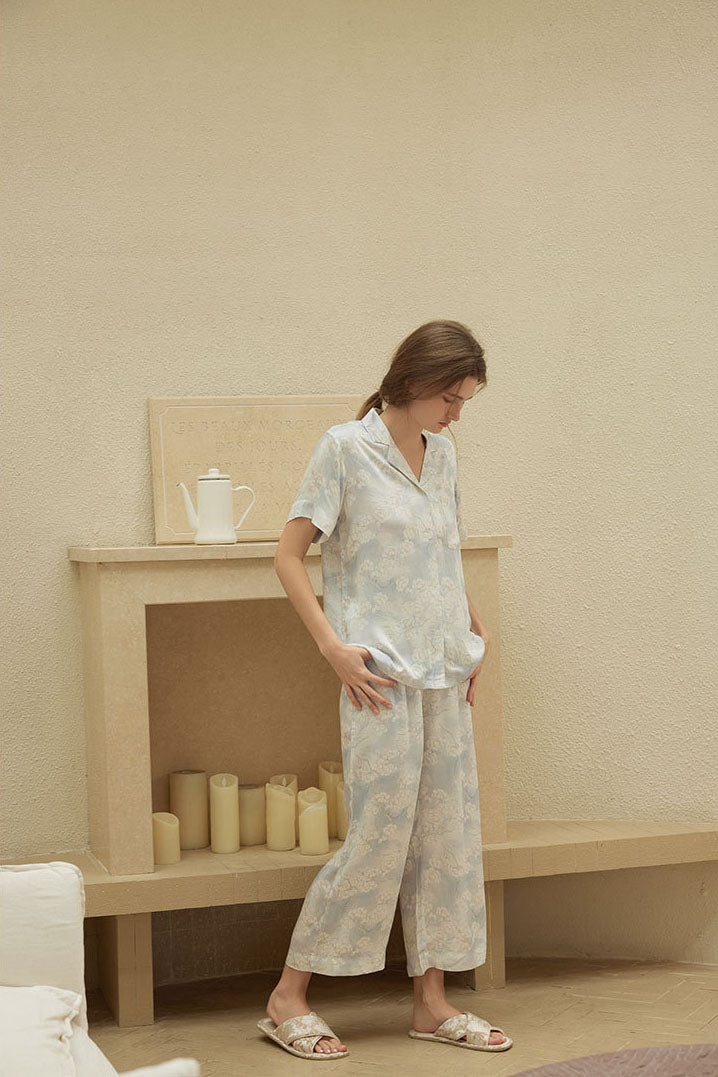 Satin Blossom Flower Print Pajama Set