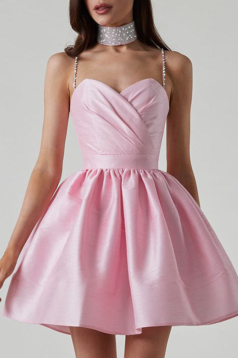 Sweet High-Waisted Ruched Fluffy Mini-Length Dress