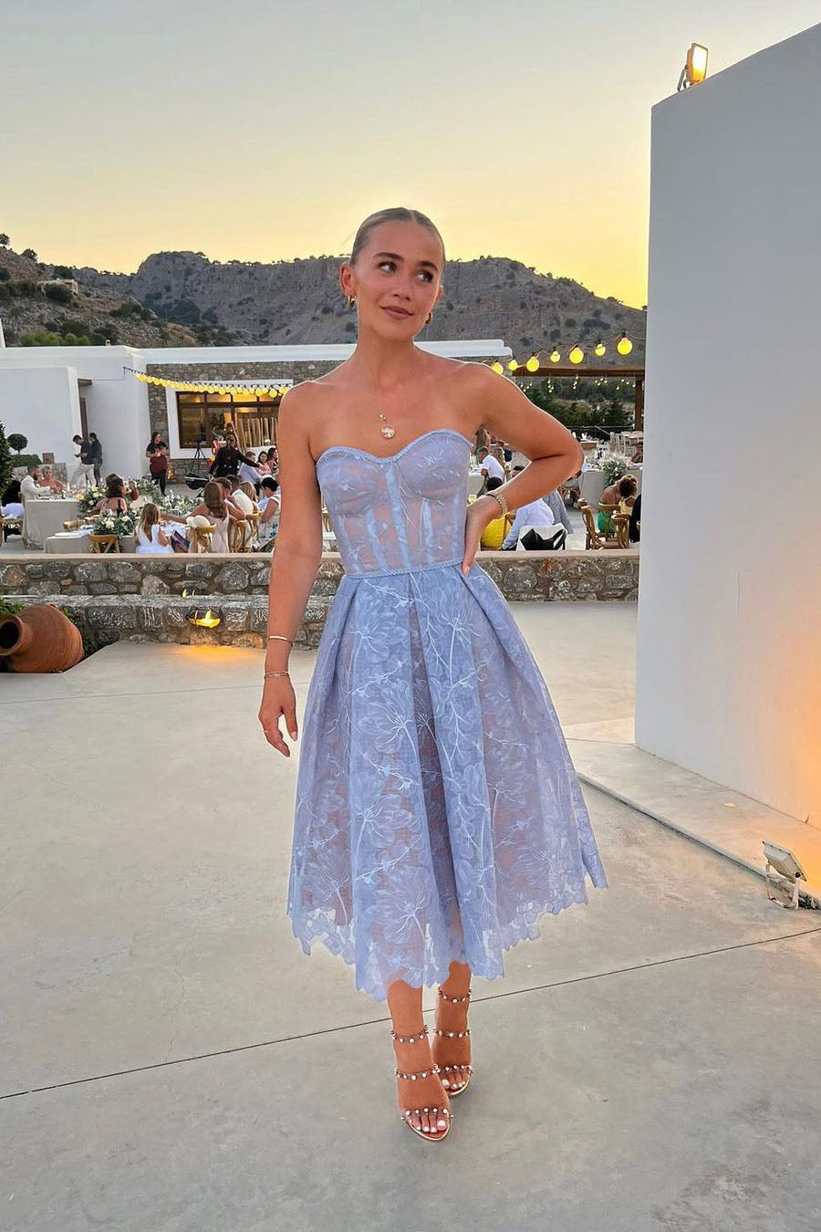 Romantic Summer Strapless Midi-Length Dress