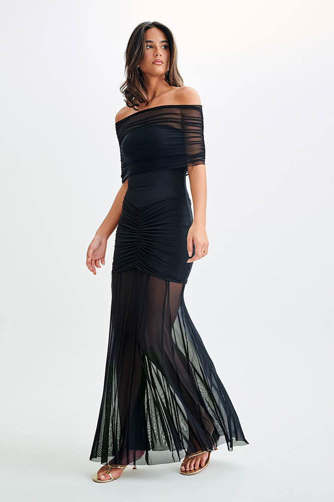 Nocturne Whisper - Fitted Open-Back Maxi-Length Dress