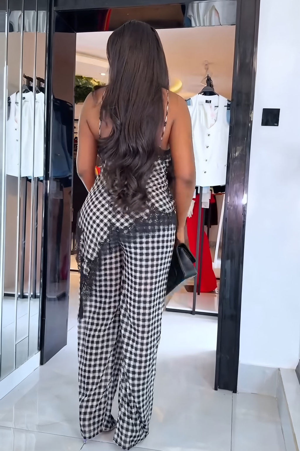 Coordinated Gingham Lace Camisole Set