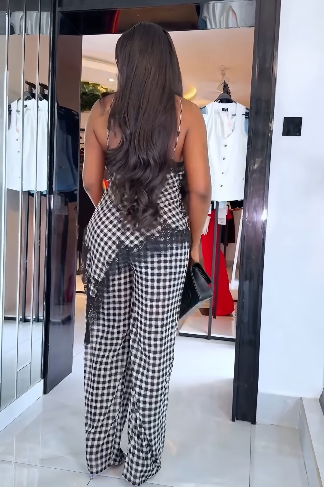 Coordinated Gingham Lace Camisole Set