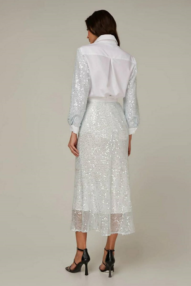 Sequined Sleeve Cotton Shirt & Skirt