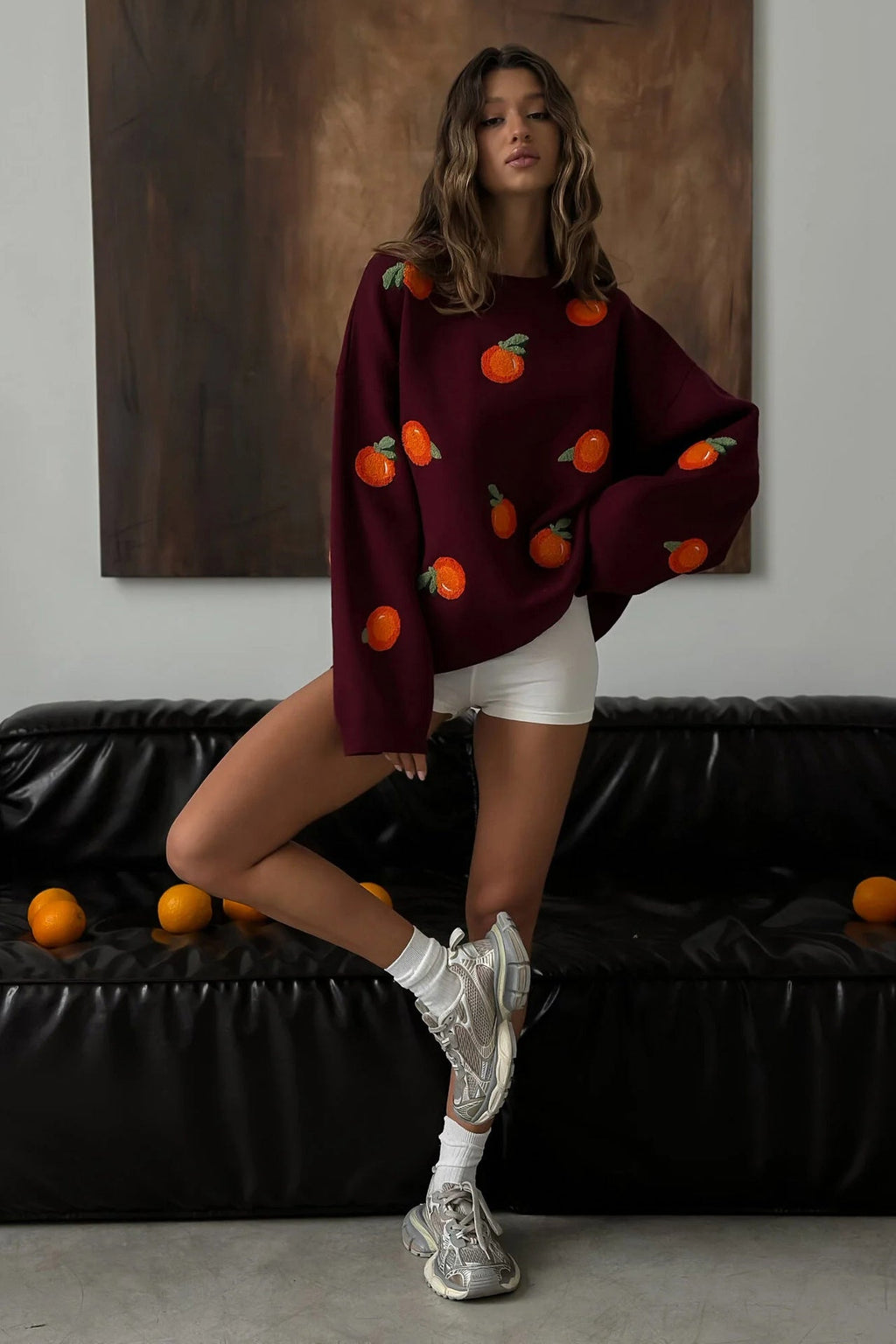 Modern Girls' Orange Flocked Knit Sweater