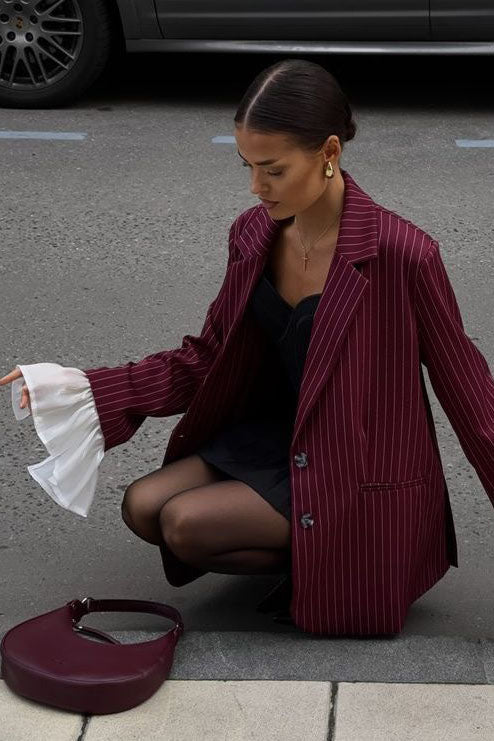 Modern Oversized Striped Lace Blazer