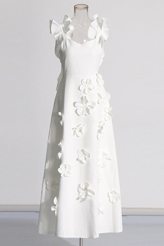 Ruffled hem Solid long dress