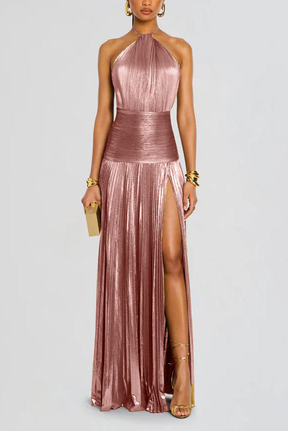 Thalia Metallic Peridot Maxi-Length Dress