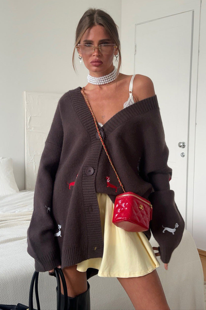 Modern V-Neck Dachshund Knit Cardigan