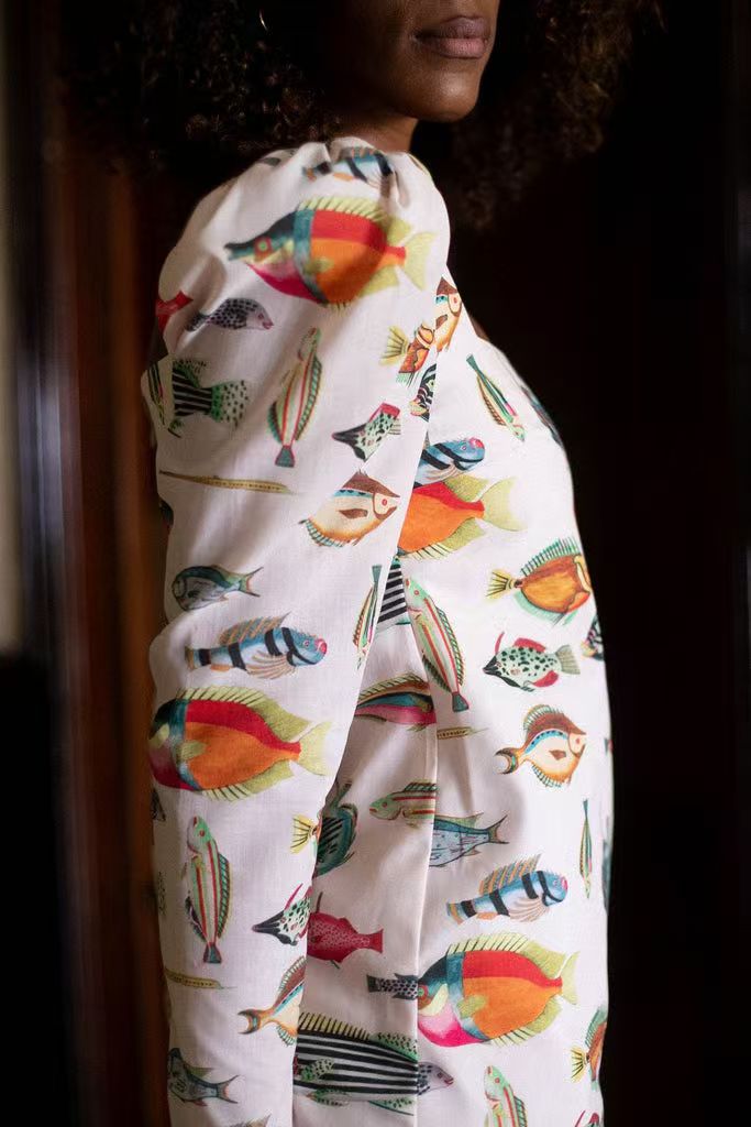 Fish Print Mini-Length Dress